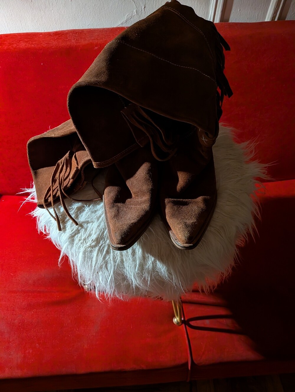 Women's Brown Suede Pointed-Toe Fringe Boots